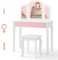 COSTWAY 2 in 1 Kinder Schminktisch Set, Frisiertisch mit dreifach klappbarem Spiegel & Schublade, Prinzessinnen Kosmetiktisch mit Hocker, Schminkkommode für Mädchen (Weiß)