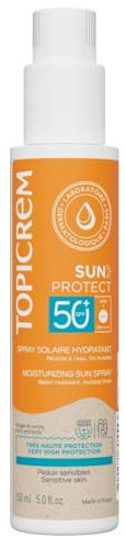 Topicrem - Sun Protect, Spray Solaire Hydratant Visage et Corps SPF50+ - Fluide Solaire Très Haute Protection, Hydrate 8h - Soin Peaux Sensibles, Dès 3 Ans - Parfum Ensoleillé - 150 ml