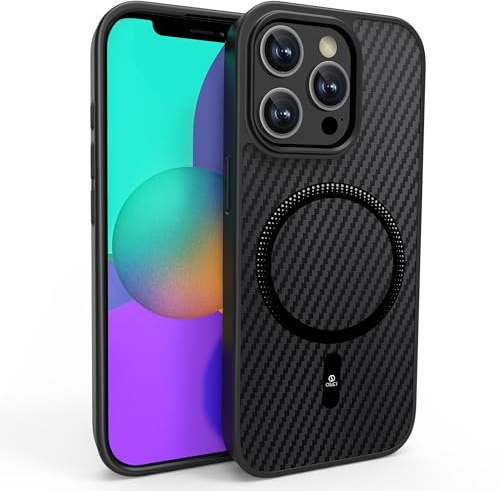 ONES Magnetisch für iPhone 13 Pro Ultradünne Hülle, Kompatibel mit MagSafe, Fallschutz in Militärqualität, Karbonfaser-Textur, Stoßfeste Schutzhülle Haltbarkeit Hülle für Phone 13 Pro Case, Schwarz