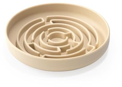 Slow Feeder Dog Bowl, Silicone Pet Food Bowl with Suction Cup, Anti-Choking Design, Fits for Small and Medium Dogs (Beige)