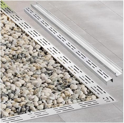Wzmazingly Kit Canal De Drenaje De Acero Inoxidable, Tapas De Drenaje Exterior Estrecho, Canaleta De Desagüe Extraíble Y Rejillas, Para Jardín Patio Acera Calzadas(100x3.5x3cm)