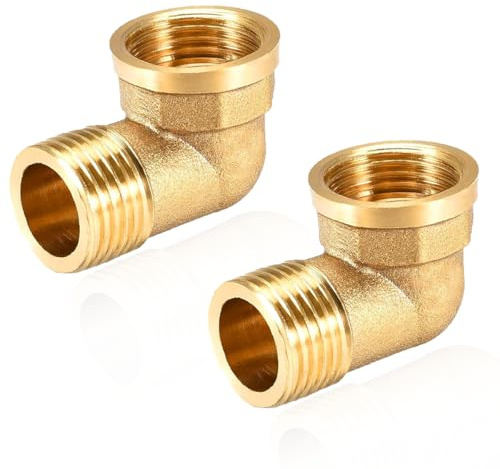 2 Stück Messing Winkel 90°, G1 IG/AG,DN 25 Rohrwinkel Bogen | 1 Zoll (IG Ø 30,5mm x AG Ø 32,5mm) Innen und Außengewinde,90 Grad Messing Bogen Gewindefitting für Trinkwasser geeignet