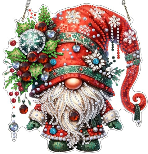 RICUVED 5D Zwerg Diamond Painting Anhänger Fensterbilder Beidseitig, Weihnachten Diamant Painting Anhänger Kits für Kinder Erwachsene,DIY Special Shaped Diamond Painting Anhänger Hängende Ornament Set