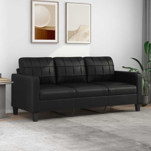 Hommdiy 3-Sitzer-Sofa Couch für Wohnzimmer, Polstersofa mit Metallgestell, Loungesofa Wohnzimmersofa Wohnzimmermöbel Schwarz 180 cm Kunstleder