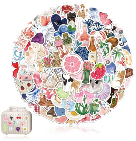 Aesthetic Sticker, 100 Stück Summer Watercolour Aufkleber Set, Cute Sticker And Scrapbooking Stickers für Notizbuch Laptop Book Journaling