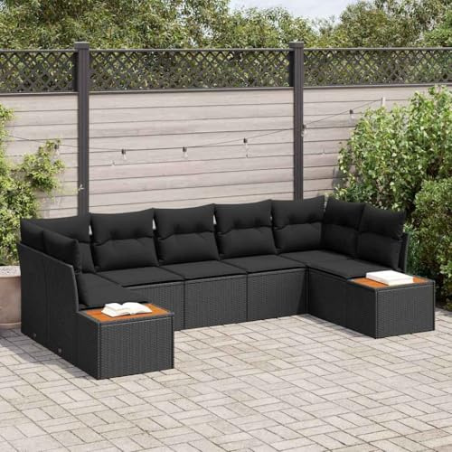 QJBSAVVA 7-Sitzer Gartenmöbel Set Lounge modular Schwarz Polyrattan wetterfest verstellbare Füße Ergonomische Sitzgruppe Outdoor Balkon Terrasse und Garten
