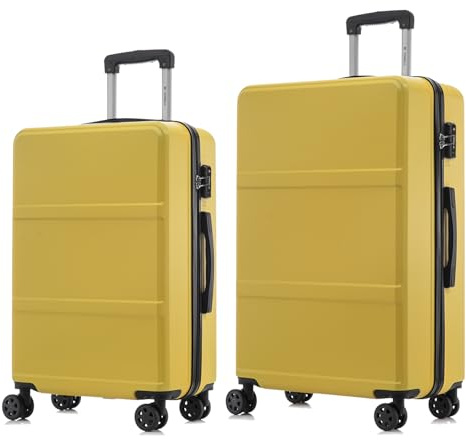 YONSLY Premium Reisekoffer TSA-Schloss,YKK-Reißverschluss Hartschalen-Koffer Trolley Kabinenkoffer Rollkoffer Suitcase Handgepäck 4 Rollen (Gelb, L-XL-Set)