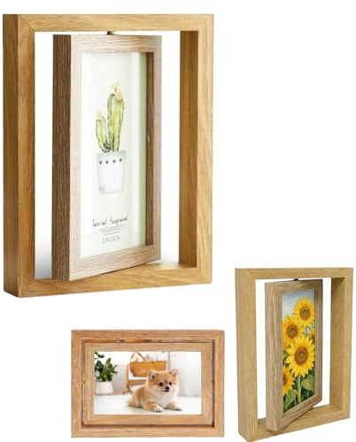 ASOUUNLD Bilderrahmen 10x15 cm Drehbarer Holzbilderrahmen Doppelseitiger Foto Rahmen für 2 Bilder Retro Fotorahmen aus MDF für Hochzeit Geburtstag Weihnachten als Geschenk für Familie und Freunde