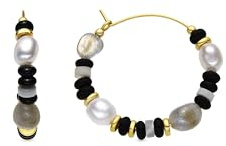 LUXENTER Nanys Damen-Ohrringe, 925er-Sterlingsilber, mit Onyx, mit 18-karätigem Gold, Schwarz