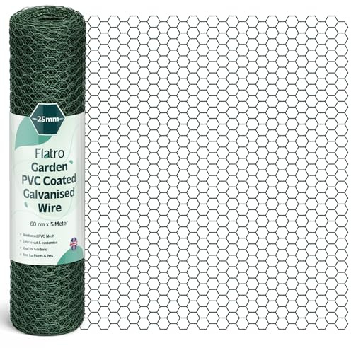 Chicken Wire Mesh Roll 60cm X 5m | PVC Coated Galvanised Hexagonal Metal Mesh Garden Netting Fence for Chicken Runs, Rabbit Enclosures, Protect Fruit and Plants Outdoor Boundary Fencing (25mm)