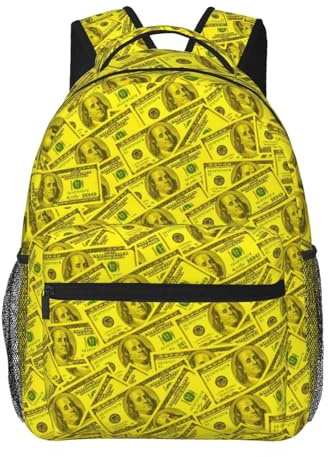 Gelber Rucksack mit 100-Dollar-Scheinen-Motiv, Laptop-Rucksack, Freizeitruc