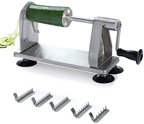 Homarden Spiraliseur de légumes en acier inoxydable à 5 lames - Trancheur de légumes de qualité industrielle pour courgettes fraîches et oignons frais - Hachoir à salade, coupe-pommes de terre