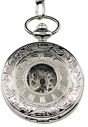 Homeofying Unisex Vintage Hollow Carved Roman Numerals Case Mechanical Pocket Watch Gift - Silver