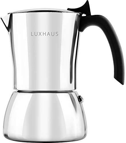 LuxHaus Moka Pot - Cafetera espresso para 6 tazas - Cafetera moca italiana y cubana 100% de acero inoxidable