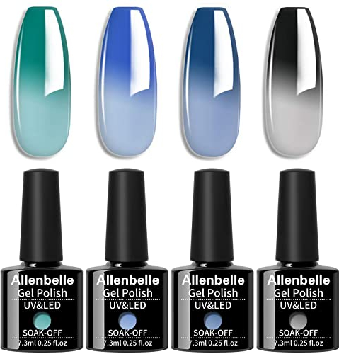 Allenbelle UV Nagellack Thermo Set 4 Farben Mit Geschenkbox,Gel Nagellack Farbwechsel Shellac Set Uv Gel Nail Art,Soak Off Uv Thermo Nagellac 005