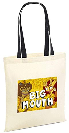 SmartyPants Big TV Series Mouth Monsters Logo Tote Bag - Cotton Shopper Funny Shopping Bag (Natural Black Handle Prime)