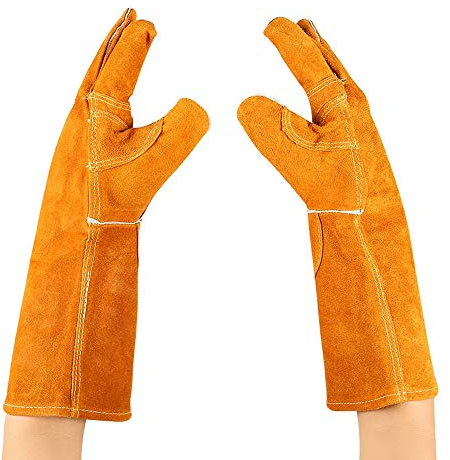 RANRANJJ Nähte Schweißer Stulpen Barbecue Extra Lange Grillhandschuhe aus Wildleder (Paar)