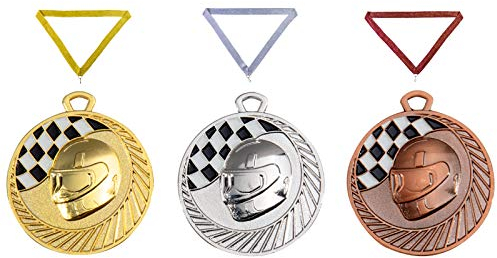 Henecka Zamak Medaille Motorsport, Medaillen mit Wunschgravur, inklusive Halsband, wählbar in Gold, Silber, Bronze, oder als 3er-Serie (Gold)