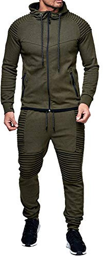 amropi Tute da Ginnastica Uomo Maniche Lunghe Felpa con Cappuccio e Jogging Pantaloni Sportiva Set Verde,L