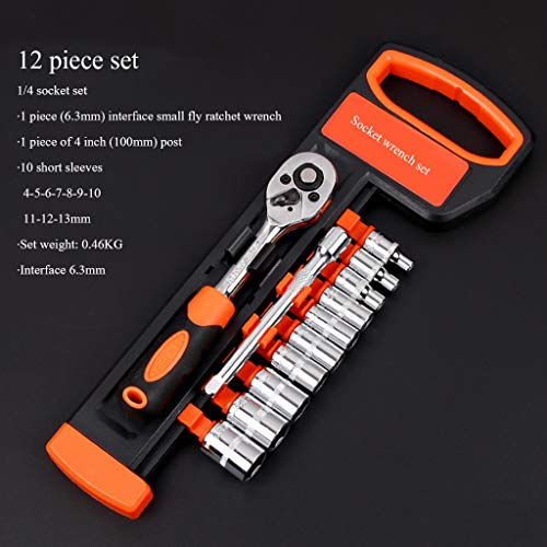 Werkzeugkoffer Ratchet Steckschlüssel-Set Mechanik Tool Set Kit Socket Set Auto-Reparatur-Werkzeug-Kombination 1 Stück (6,3 mm) -Schnittstelle Ratschenschlüssel 1 Stück 4 Zoll (100 mm) Posten 10 Stück