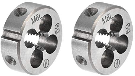 sourcing map Terraja, Terrajas de Roscar Métricas M6, Terraja Redonda 20mm Diámetro Exterior, Troquel para Roscar a la Izquierda, Aleación de Acero, 2 Unidades