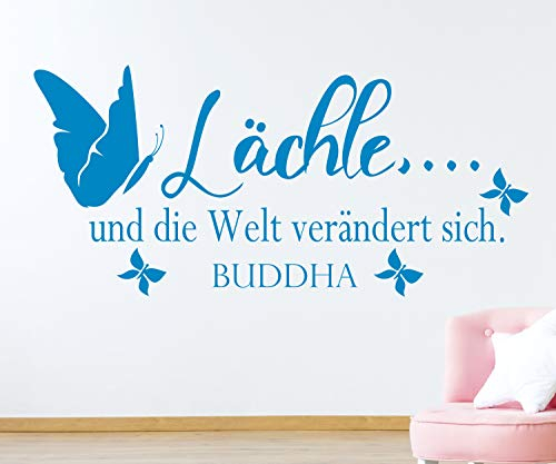 timalo® Modernes Wandtattoo fürs Wohnzimmer Spruch Buddha – Lächle und die Welt verändert sich | 75030-Nougat-M-150x58