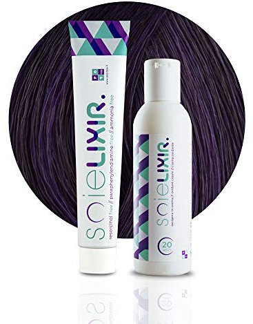 Soielixir Tinta Permanente per Capelli in crema SENZA Resorcina, Parafenilendiammina e Ammoniaca 93 Colori - 100 ml - (Pack Tinta + Ossigeno 20 vol. - 5/20 Castano Chiaro Viola)
