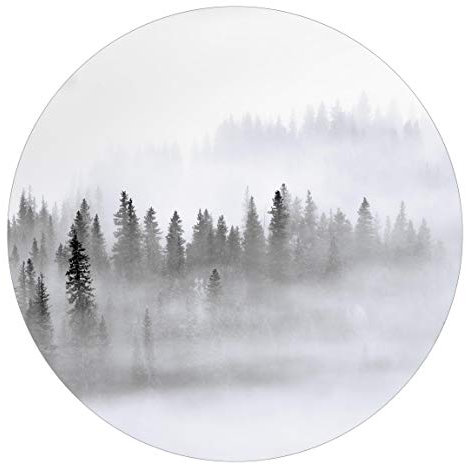 Runde Tapete selbstklebend Nebel Tannenwald Schwarz-weiß 200x200cm