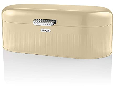 Swan SWKA1014GRN Retro Bread Bin Cream, Generous Storage Capacity, Easy-Opening Lid, One Size