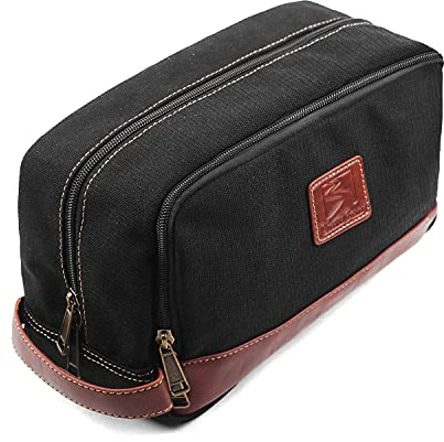 Seemeroad Trousse de Toilette en Toile pour Hommes et Femmes Sac de Toilette Kit de Rasage Cosmétique Organisateur avec Poignée pour Voyage Gym Business et Vacance (Noir, Grande)