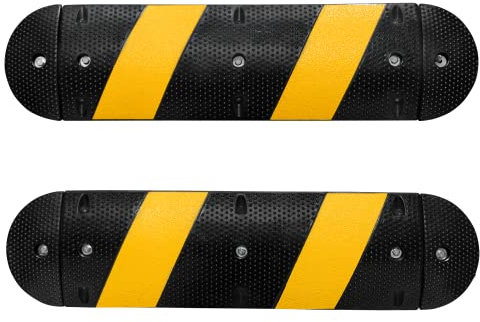 Speed Bump - x2 1295mm Black/Yellow Rubber Speed Hump with 2 Cable Channels (With End Pieces)