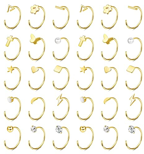 MILACOLATO 15Paar Creolen Set Edelstahl Piercing Ohr Klein Halb Huggie Creolen Ohrringe Mini Kugel Stab Stern Mond Herz Schmetterling Punkt CZ Ohrstecker Ohrknorpel Piercing Schmuck Gold
