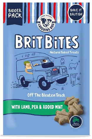 Laughing Dog - Brit Bites - Wheat Free Naturally Oven Baked Dog Treats with Lamb, Pea & Added Mint - 175g