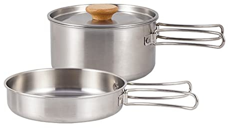 Camping Kochgeschirr Set, Picknick Cookware Kit, Camping Kochtopf Set mit Topf & Pfanne aus Edelstah, Leichte Kochausrüstung für Outdoor Wandern Picknick