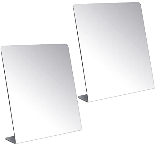 Amyhill 2 Pcs Counter Top Mirror Freestanding Table Desk Mirror Self Portrait Single Sided Acrylic Glass for Tabletop Desk Counter Bedroom Office Bathroom Home Dorm (8.5 x 9 Inch)