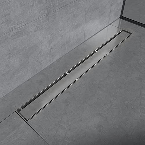 EMKE Edelstahl Duschrinne 80cm Bodenablauf extra flach Komplettset Dusche Siphon mit Geruchsstop und Haarsieb Randablauf,2 in 1 Design Duschabfluss für Badezimmer und Waschraum