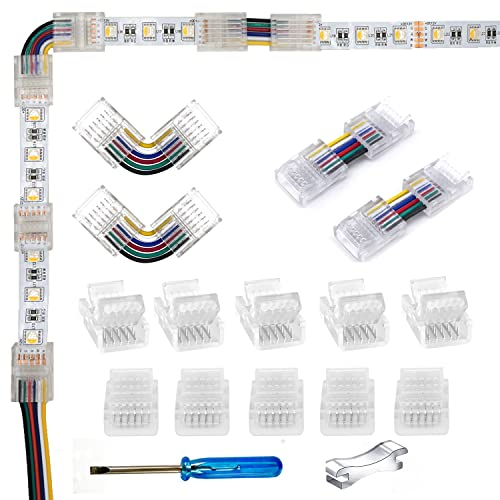 YUTOKEER LED Connector 5pcs 6-Pin 12mm RGBCCT LED Strip to Wire/Strip to Strip Connector Unwired Clips Solderless Adapter Terminal Extension Connection,2pcs L-Shape/H-Shape Connectors