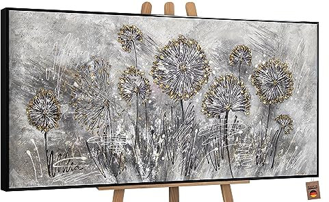 YS-Art XXL Abstrakt Acryl Gemälde auf Leinwand Frühlingsblumen handgemalt Wandbilder Wohnzimmer Kinderzimmer Büro moderne Design Bilder echte Kuns mit Rahmen 200x100 cm