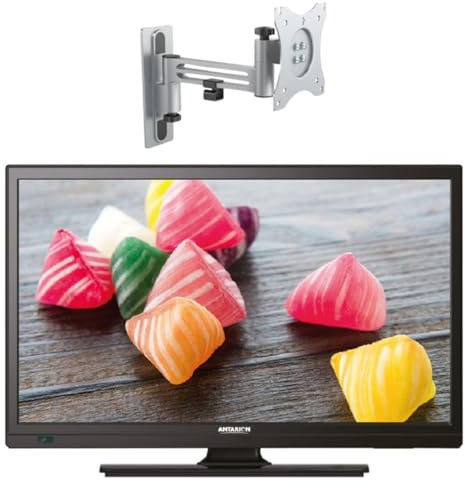 Antarion Confezione TV LED 19 48cm TV HD Camping Car 12V + supporto TV 180° carico max 15kg