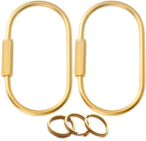 CMVFYL Gold Brass Key Rings, Purse Bag Charms for Handbags, Screw Lock Key Organizer, Carabiner Keychain Clip for Keys