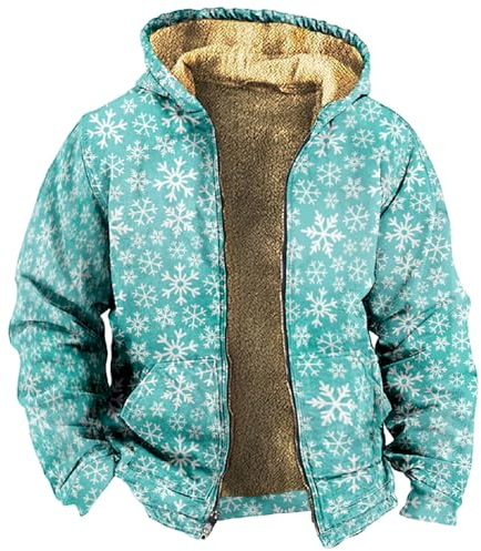 Azruma Jagdbekleidung Herren Fahrrad Regenjacke Herren Winter Coats Männer Festlich Weihnachten Drucken Fleece Gefüttert Reißverschluss Jacke Mit Kapuze Kaputzenjacken Herren Sherpa Jacket (3-Cyan,M)