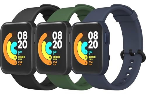 Tobfit 3 Pezzi Cinturino per Xiaomi Mi Watch Lite/Redmi Watch, Cinturino in Silicone di Ricambio per Redmi Watch/Xiaomi Mi Watch Lite per Uomo e Donna (Nero+Blu scuro+Verde scuro)