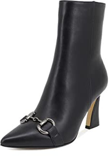 QUEEN HELENA Tronchetti Casual Eleganti con Zip Laterale Stivaletti con Tacco a Punta Invernali Bassi Donna K2115 (K2115 Nero Pu, 37)