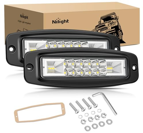 Nilight Flush Mount LED Pods 2PCS 6 Inch 60W LED Work Light Flood Spot Beam Combo Backup Driving Lights Fog Lamp Reverse Grill Mount Lighting for Offroad 4x4 Truck SUV