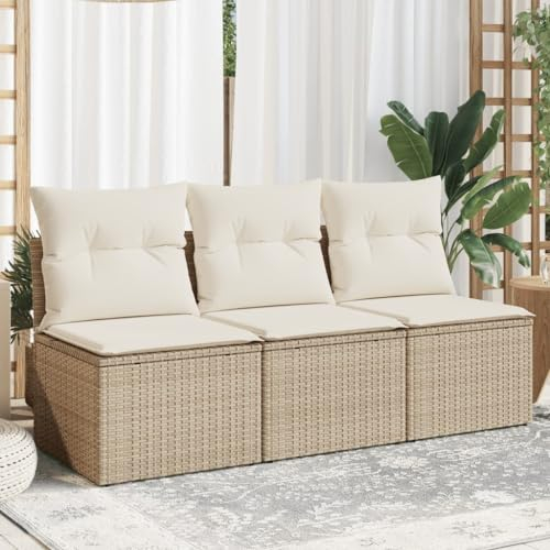 SECOLI Gartensofa mit Stauraum Rattan Sofa 3-Sitzer Lounge Sofa Outdoor Kleines Balkon Sofa Balkonmöbel Rattansofa Polyrattan Gartenmöbel Set Balkon Lounge Garten Loungesofa Beige