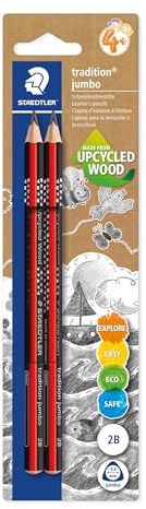 STAEDTLER jumbo 1285 Schreiblernbleistift, Made from Upcycled Wood, Rutschfeste Soft-Oberfläche, Made in Germany, Blisterkarte mit 2 Bleistiften 2B, 1285-0 BK2
