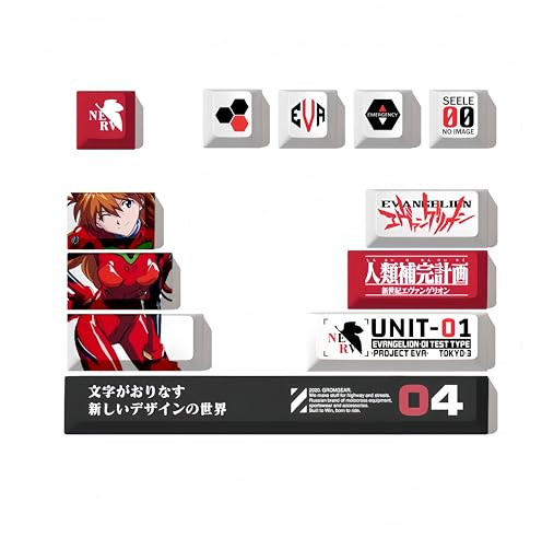 Neon Genesis Evangelion Keycap,12 Key PBT Thermal Sublimation Custom Keycaps for 61/64/87/104/108 Cherry MX switches Mechanical Keyboard (Asuka Langley Soryu A01)
