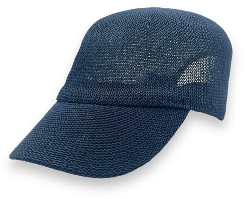 Ziona Casquette de baseball unisexe en paille de papier, couleur unie, boucle en métal, casquette d'été réglable, bleu marine, L