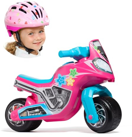 MOLTO | Moto Molto Cross Race + Casque Rosa | pour Tous Les Types de terrains | Jouets pour Enfants sûrs et durables | Favorise Le développement sain des garçons et des Filles | +18