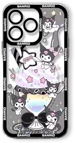 Purple Black Collage Hello KuromII Black Clear Rubber Kitty kawaii Silicone y2k aesthetic custom Compatible with iPhone SE 2020 11 12 13 14 Pro max Plus 7 8 X XS XR Shockproof Rubber Clear Bumper Case